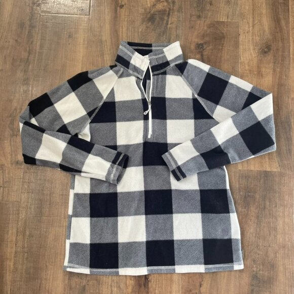 Eddie Bauer Black White Buffalo Check Fleece Quarter Zip Pullover Women’s Small - Picture 1 of 7